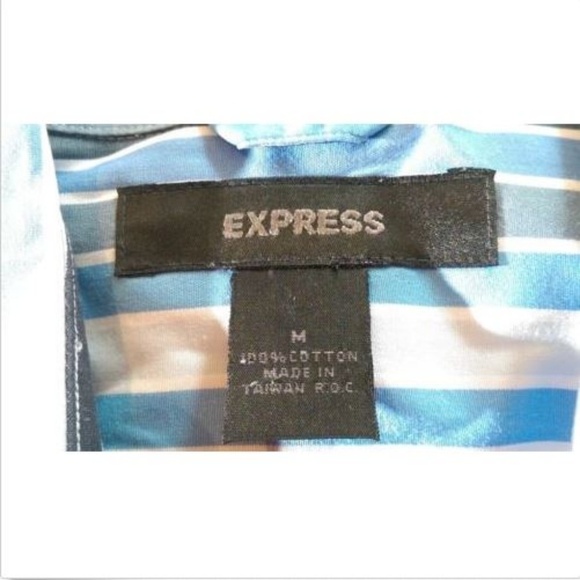 Express Men's Striped Blue Dress Shirt Medium - Picture 3 of 3